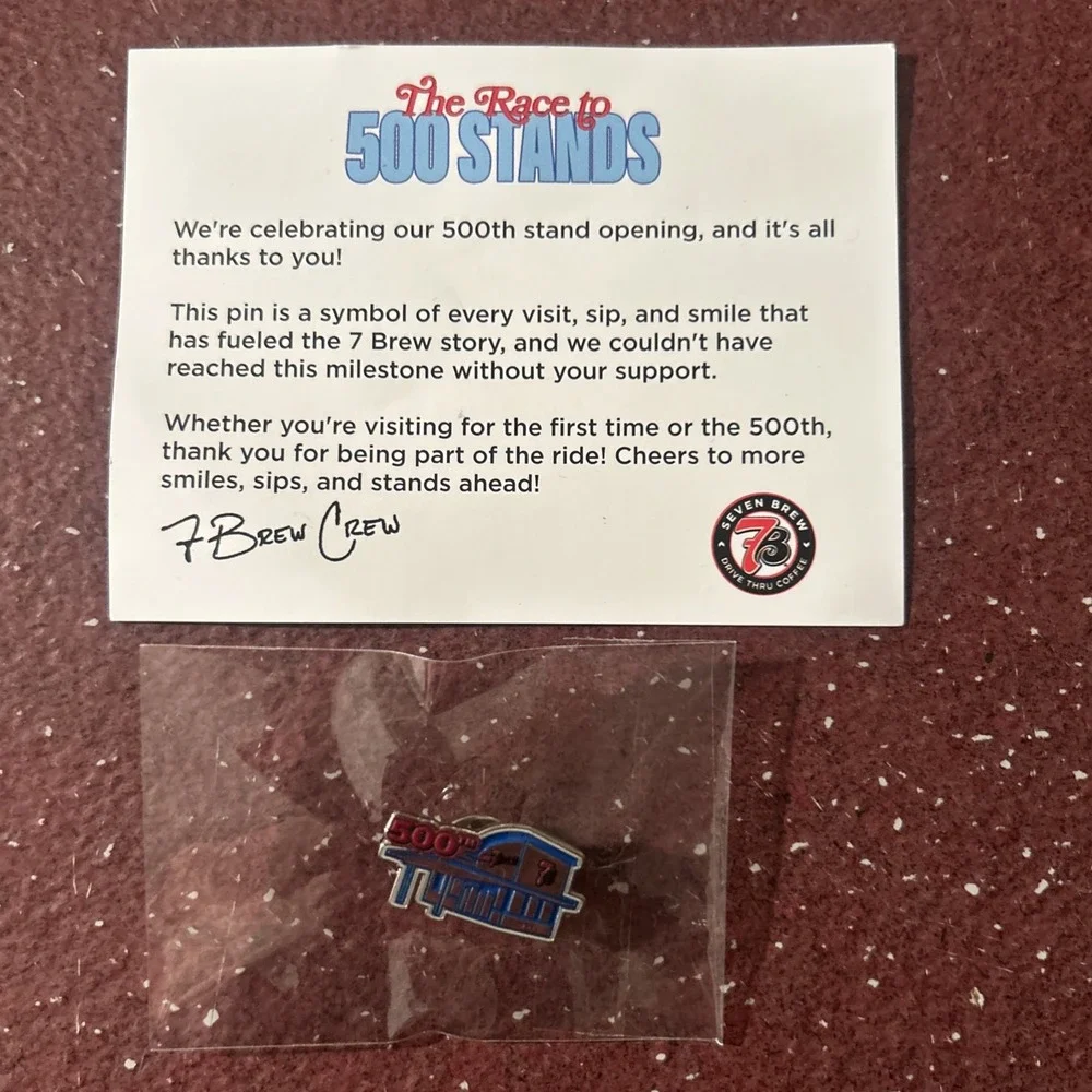 7 Brew 500th STAND PIN And THANK YOU Card- Limited Edition PROMO - SEALED